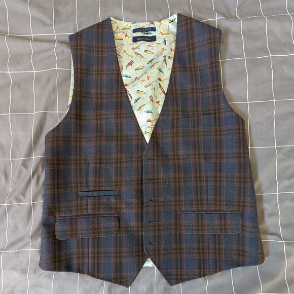 Ted Baker Plaid Vest with Fish Bait Print - $10 Bonus Offer - Picture 1 of 4